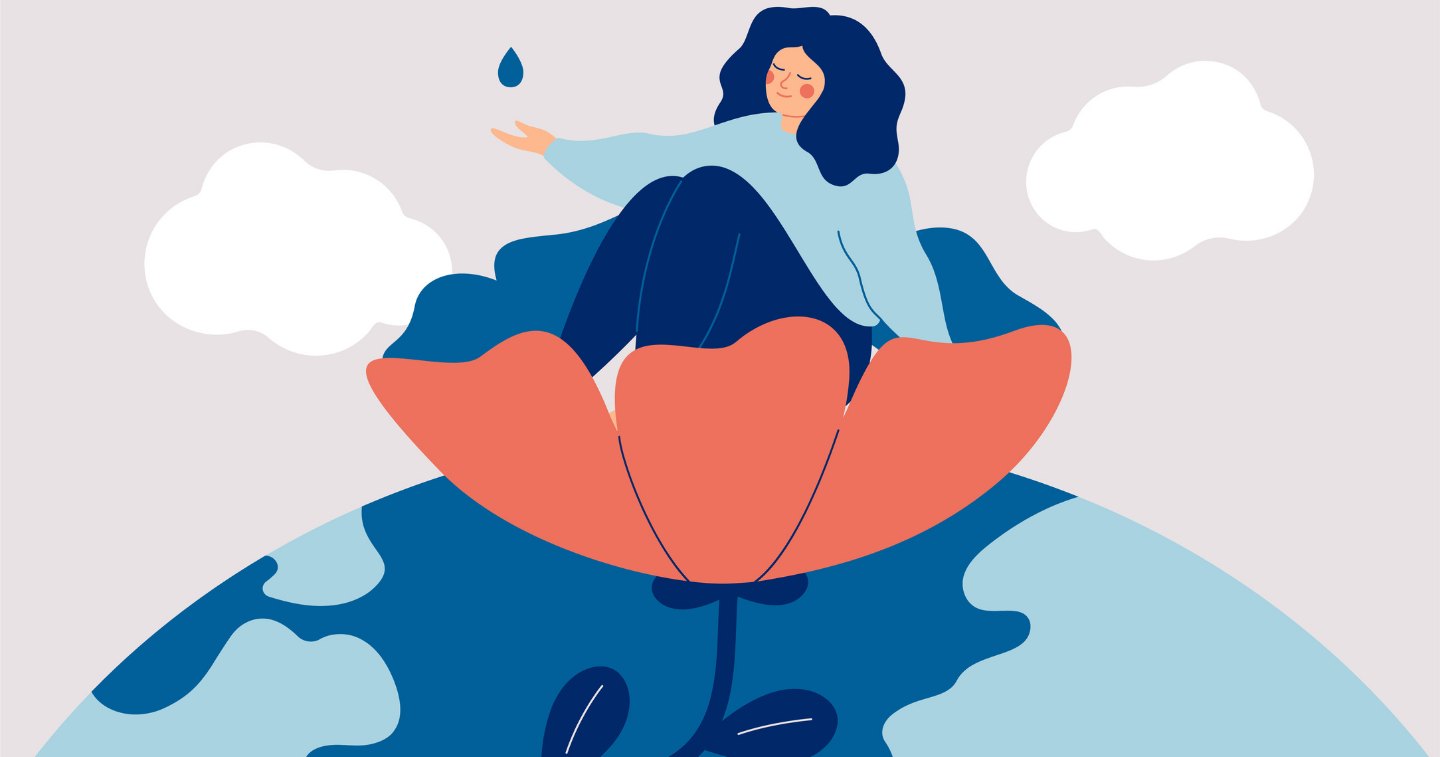 A graphic of a women sitting in a flower