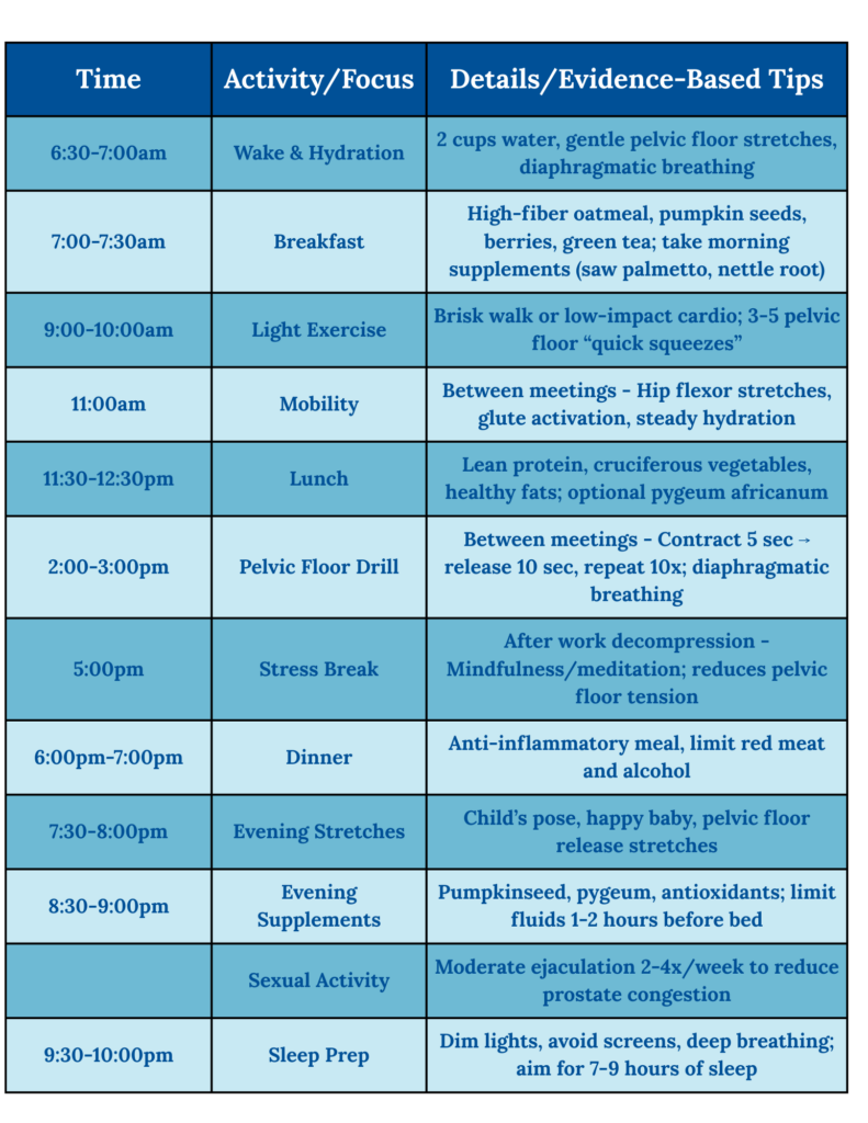 a daily schedule of activities to support prostate health